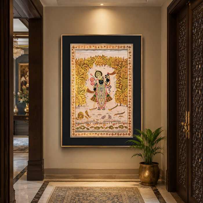 Shrinathji in the Golden Forest Pichwai Painting · 24×36 Inches