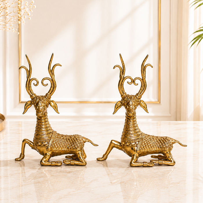 Deer Pair Dhokra Sculptures · 15×12 cm Each