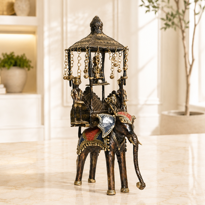 Dhokra Royal Elephant with Ambari Howdah · 18×10.5×8 Inches
