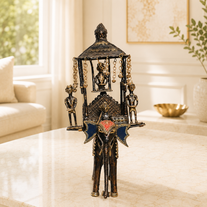 Dhokra Royal Elephant with Ambari Howdah · 18×10.5×8 Inches