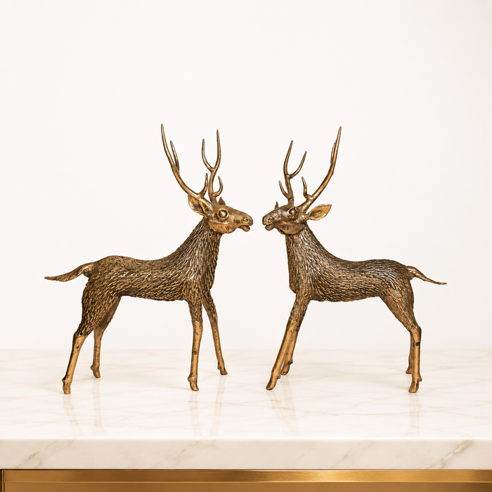 Dhokra Stag Sculptures (Set of 2) · 13.4×9.8×4.7 Inches Each