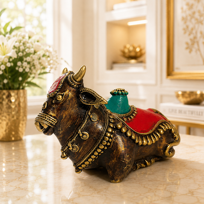 Sacred Nandi Bull Dhokra Art · Handcrafted Bastar Brass Sculpture