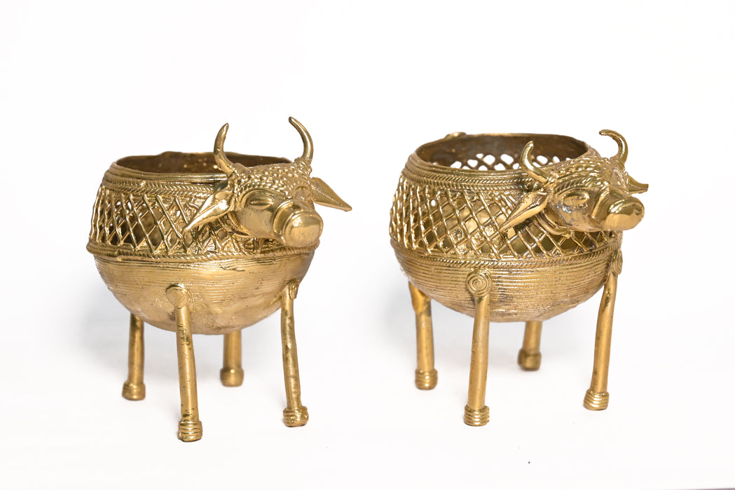 Dhokra Standing Bull Pen Stands (Set of 2) · 4.5×6.5 Inches Each