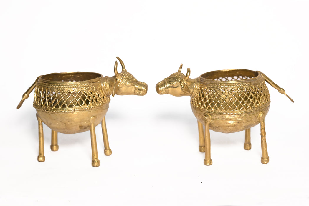 Dhokra Standing Bull Pen Stands (Set of 2) · 4.5×6.5 Inches Each