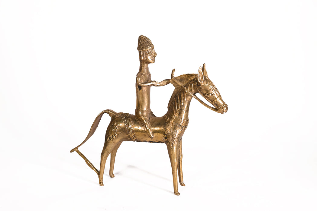 Tribal Warrior on Horseback · Bastar Dhokra Brass Sculpture