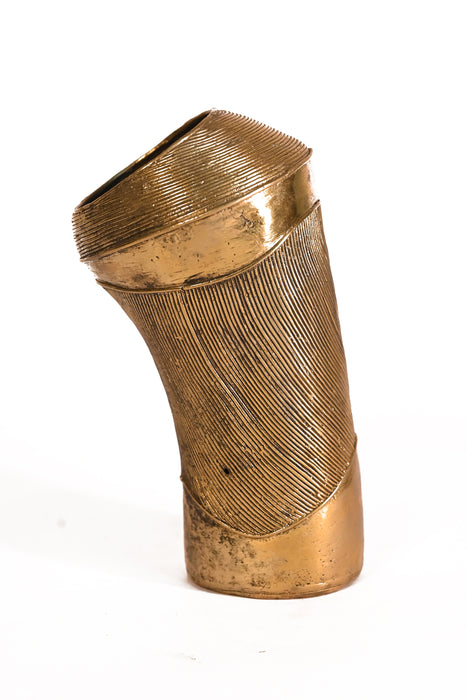 Dhokra Curved Leaf Brass Vase · 3.5×8 Inches