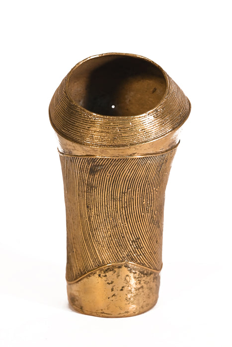 Dhokra Curved Leaf Brass Vase · 3.5×8 Inches