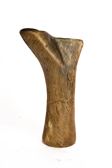 Dhokra Twin-Mouth Brass Vase · 7×11.5 Inches