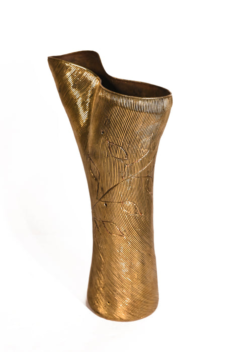 Dhokra Twin-Mouth Brass Vase · 7×11.5 Inches