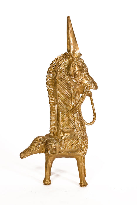 Brass Horse Dhokra Sculpture Set · 9 Inches