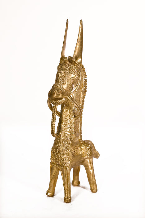 Brass Horse Dhokra Sculpture Set · 9 Inches