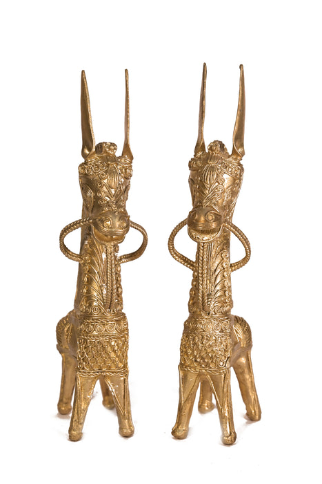 Brass Horse Dhokra Sculpture Set · 9 Inches