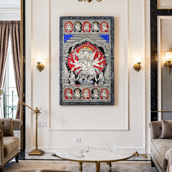 Ganesha Pattachitra — Original Odisha Hand-Painted Temple Art | 24×40 Inches | Sacred Ganesha Wall Art