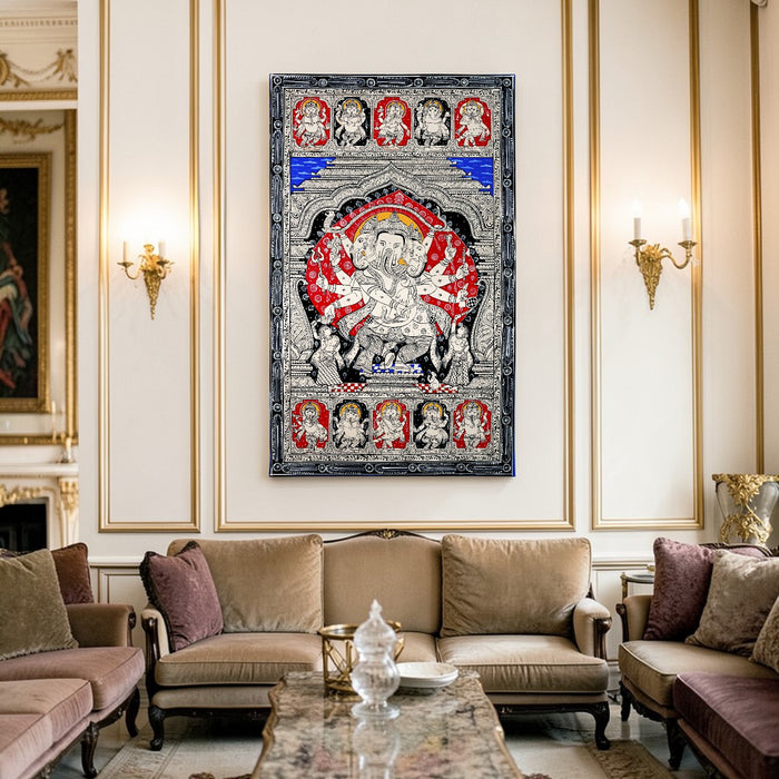 Ganesha Pattachitra — Original Odisha Hand-Painted Temple Art | 24×40 Inches | Sacred Ganesha Wall Art