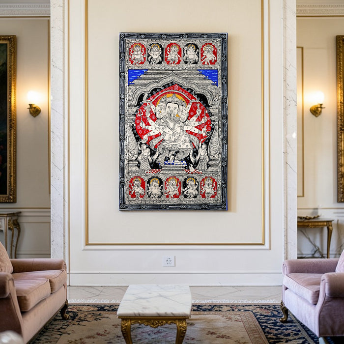 Ganesha Pattachitra — Original Odisha Hand-Painted Temple Art | 24×40 Inches | Sacred Ganesha Wall Art