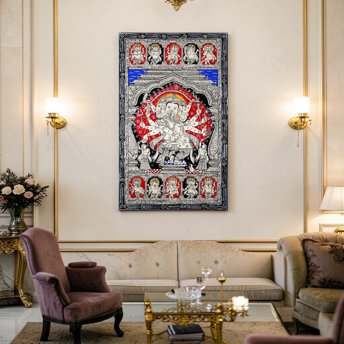 Ganesha Pattachitra — Original Odisha Hand-Painted Temple Art | 24×40 Inches | Sacred Ganesha Wall Art