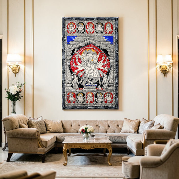 Ganesha Pattachitra — Original Odisha Hand-Painted Temple Art | 24×40 Inches | Sacred Ganesha Wall Art
