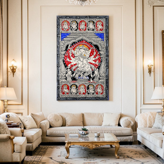 Ganesha Pattachitra — Original Odisha Hand-Painted Temple Art | 24×40 Inches | Sacred Ganesha Wall Art