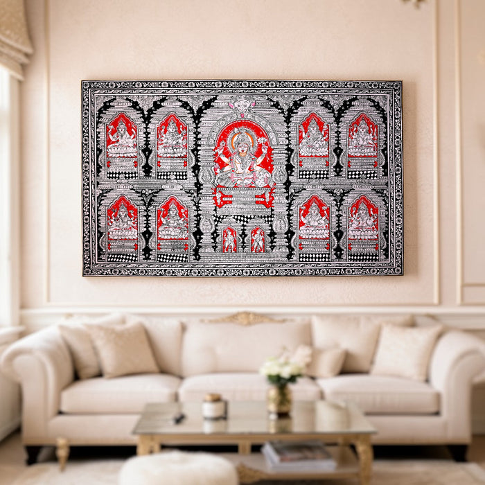 Navalakshmi Pattachitra — Original Odisha Hand-Painted Ashtalakshmi Mandala | 23×40 Inches | Sacred Lakshmi Wall Art