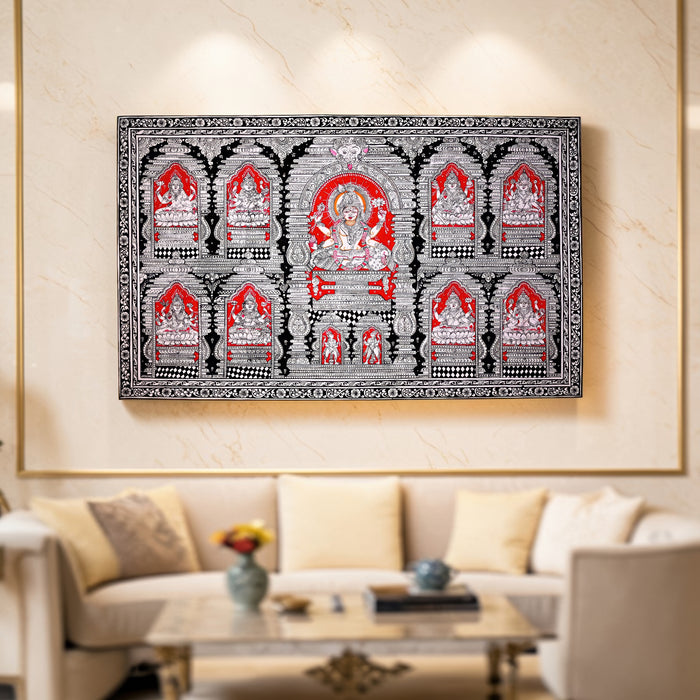 Navalakshmi Pattachitra — Original Odisha Hand-Painted Ashtalakshmi Mandala | 23×40 Inches | Sacred Lakshmi Wall Art