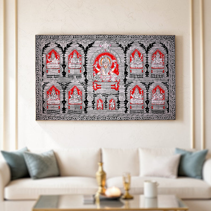 Navalakshmi Pattachitra — Original Odisha Hand-Painted Ashtalakshmi Mandala | 23×40 Inches | Sacred Lakshmi Wall Art