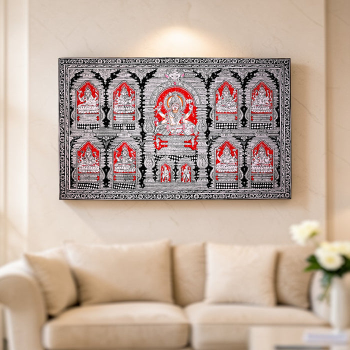 Navalakshmi Pattachitra — Original Odisha Hand-Painted Ashtalakshmi Mandala | 23×40 Inches | Sacred Lakshmi Wall Art