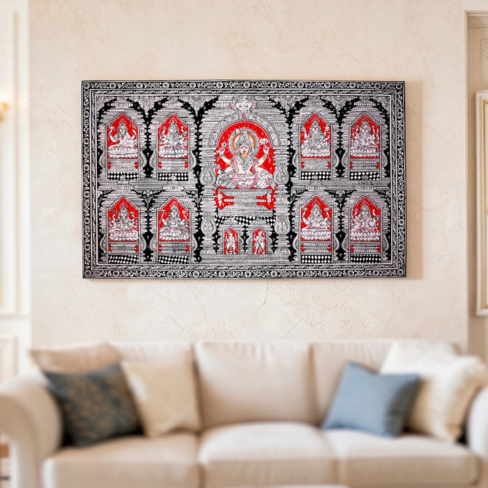 Navalakshmi Pattachitra — Original Odisha Hand-Painted Ashtalakshmi Mandala | 23×40 Inches | Sacred Lakshmi Wall Art