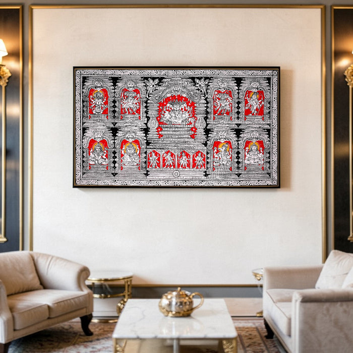 Sarva Devata Pattachitra — Original Odisha Hand-Painted Hindu Pantheon Art | 23×40 Inches | Sacred Temple Wall Art