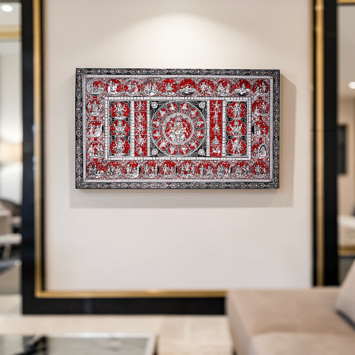 Ganesha Leela Dashavatar Pattachitra — Original Odisha Hand-Painted Narrative Art | 24×40 Inches | Sacred Ganesha Wall Art