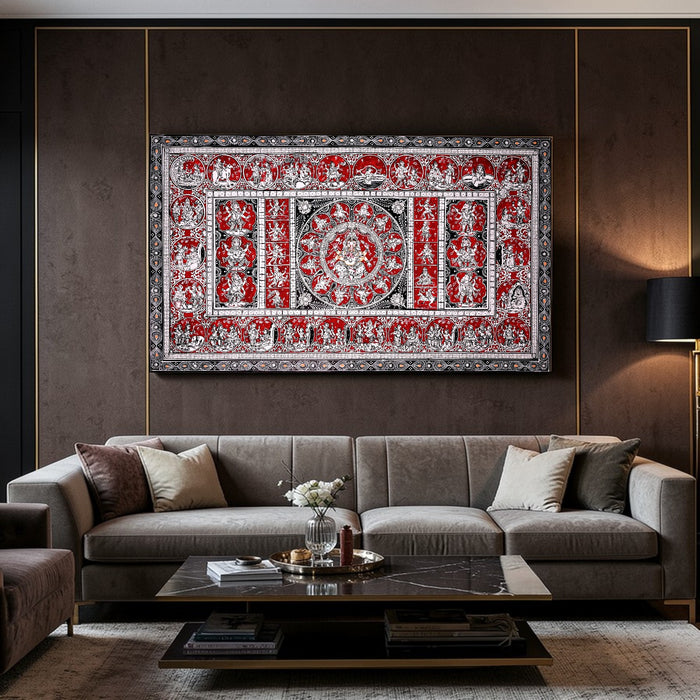 Ganesha Leela Dashavatar Pattachitra — Original Odisha Hand-Painted Narrative Art | 24×40 Inches | Sacred Ganesha Wall Art