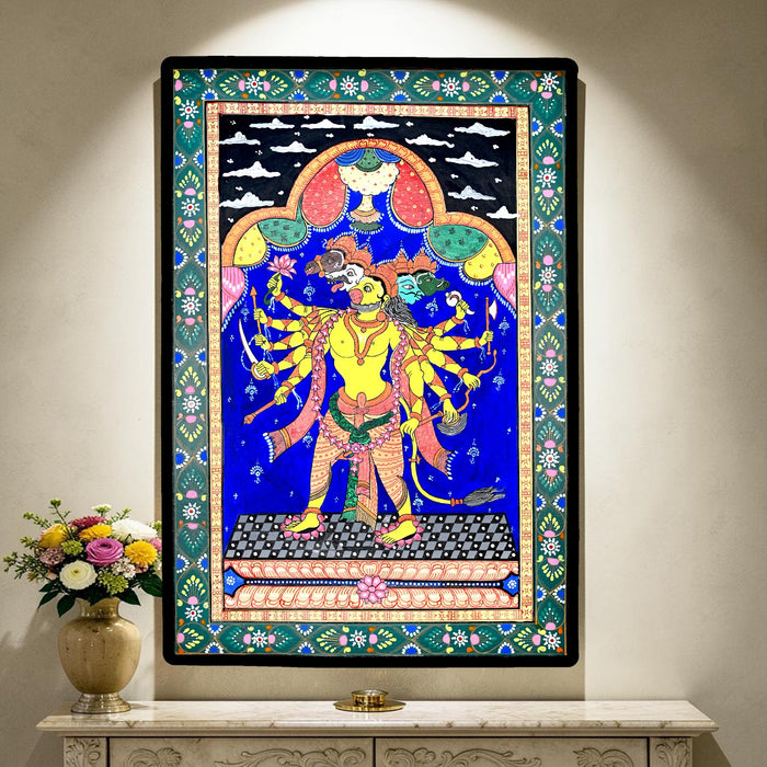Panchmukhi Hanuman Pattachitra — Original Handmade Odisha Painting | 13×19 Inches | Five-Faced Hanuman Sacred Art
