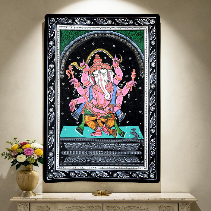 Six-Armed Ganesha Pattachitra — Original Odisha Hand-Painted Cosmic Temple Art | 13×19 Inches | Sacred Ganesha Wall Art