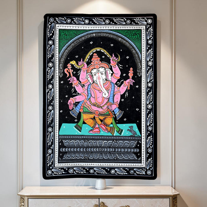 Six-Armed Ganesha Pattachitra — Original Odisha Hand-Painted Cosmic Temple Art | 13×19 Inches | Sacred Ganesha Wall Art