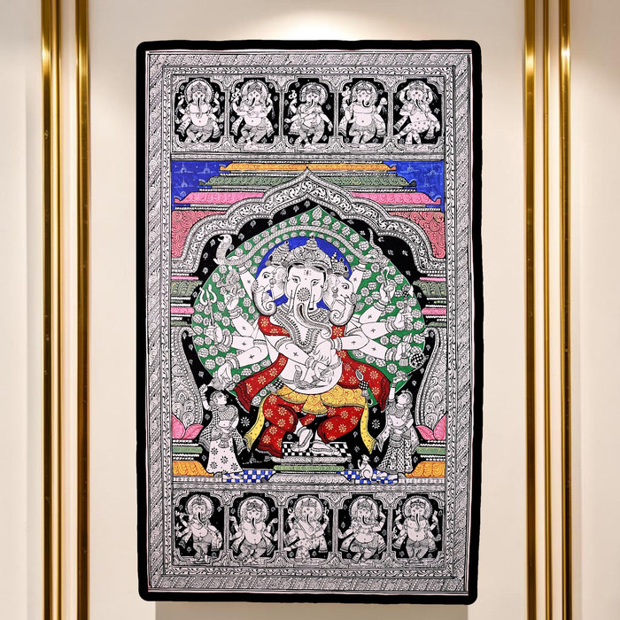 Ganesha Pattachitra — Original Odisha Hand-Painted Temple Art | 24×40 Inches | Sacred Ganesha Wall Art