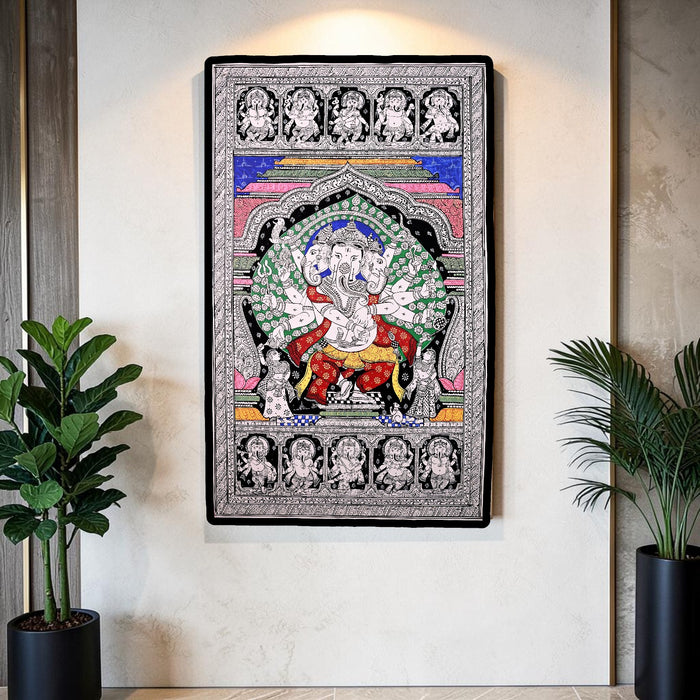 Ganesha Pattachitra — Original Odisha Hand-Painted Temple Art | 24×40 Inches | Sacred Ganesha Wall Art