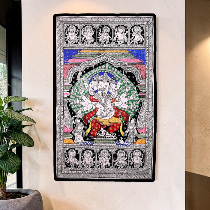Ganesha Pattachitra — Original Odisha Hand-Painted Temple Art | 24×40 Inches | Sacred Ganesha Wall Art