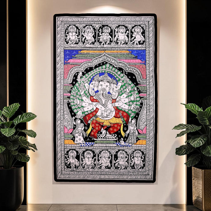 Ganesha Pattachitra — Original Odisha Hand-Painted Temple Art | 24×40 Inches | Sacred Ganesha Wall Art