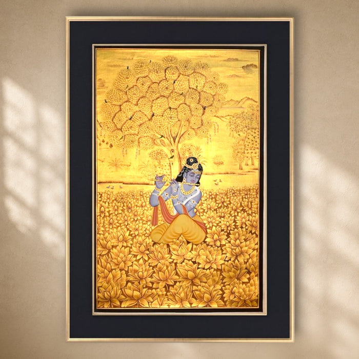 Krishna Under the Golden Tree Painting · 24×36 Inches
