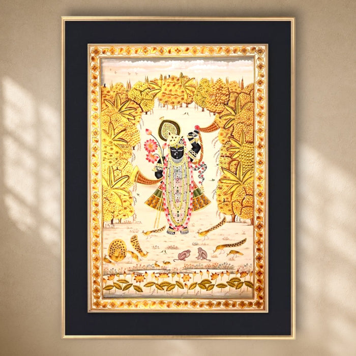 Shrinathji in the Golden Forest Pichwai Painting · 24×36 Inches