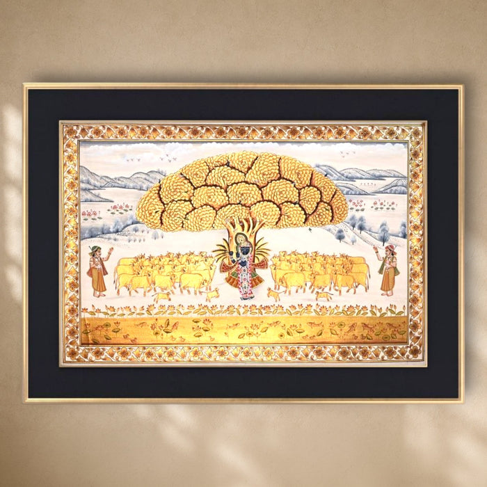 Krishna with Cows Pichwai Painting · 36×24 Inches