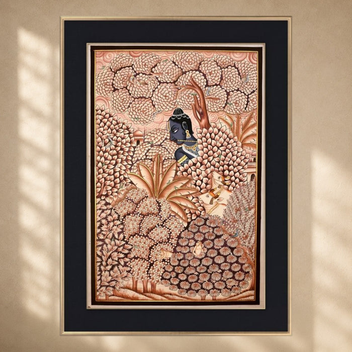 Krishna in the Blossom Grove Pichwai Painting · 24×36 Inches