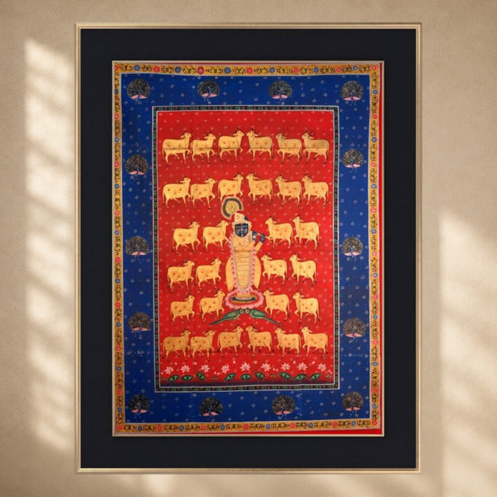 Krishna with the Golden Herd Pichwai Painting · 3×4 Feet