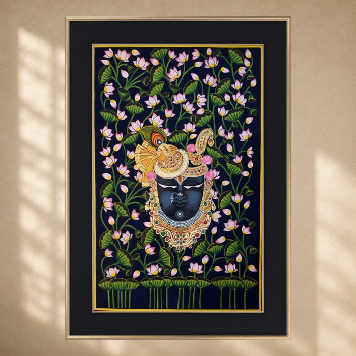 Shrinathji in the Lotus Field Pichwai Painting · 18×28 Inches