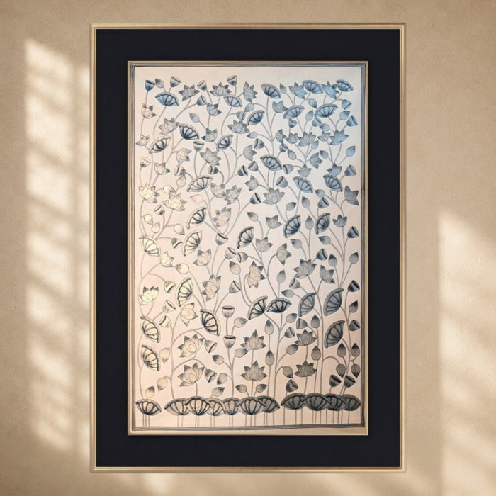 Kamal Talai Pichwai Painting (Silver Foil) · 2×3 Feet