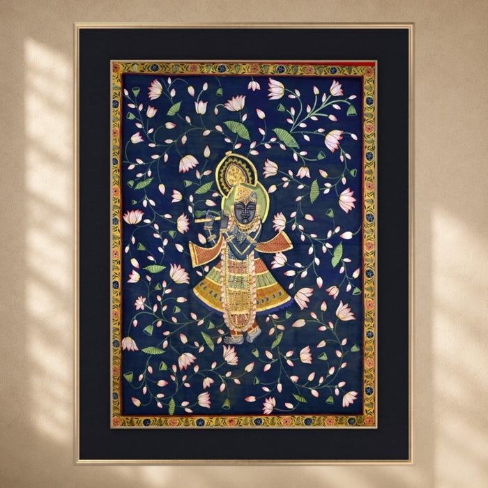 Krishna in the Lotus Vine Pichwai Painting · 3×4 Feet