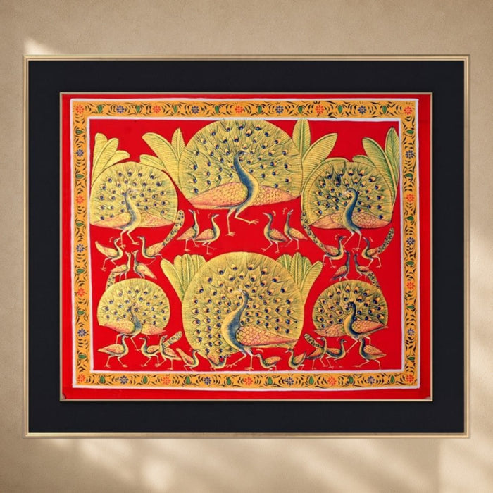 Dancing Peacocks Pichwai Painting · 20×17.5 Inches