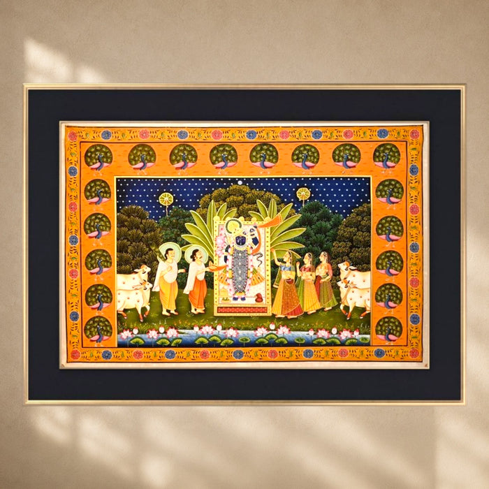 Shrinathji Worshipped by Devotees Pichwai Painting · 36×24 Inches