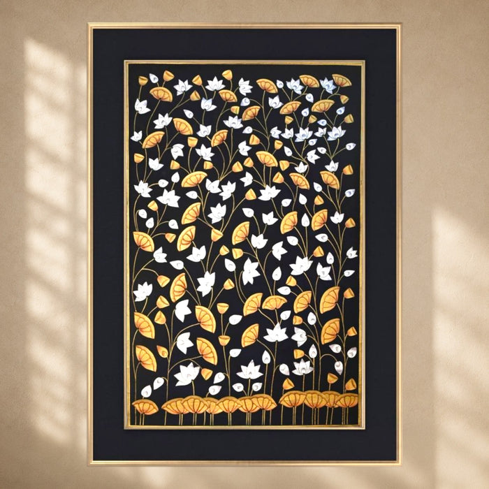 Kamal Talai Pichwai Painting (Black Ground) · 2×3 Feet
