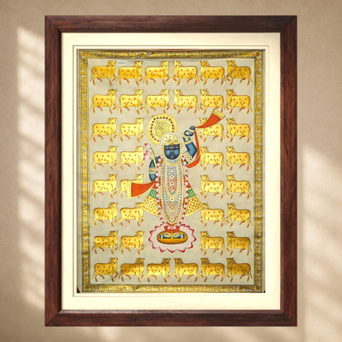 Shrinathji Amidst the Sacred Herd Pichwai Painting · 36 by 48 Inches
