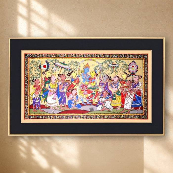 Krishna Gopi Vrindavan Pattachitra on Silk · 24×44 Inches